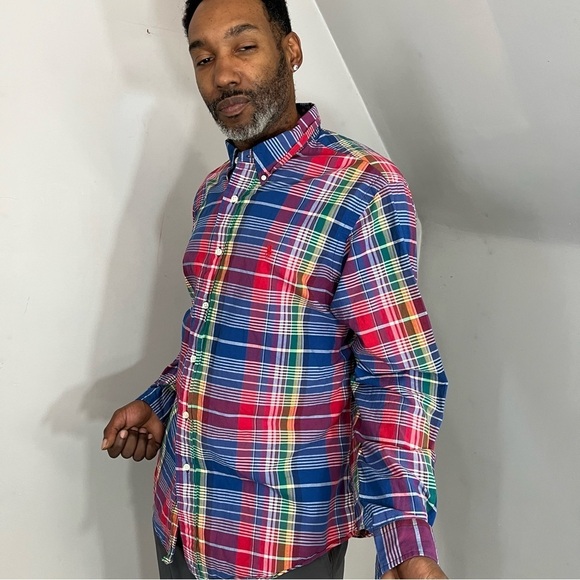 Ralph Lauren colorful rainbow plaid casual button down shirt size XL preppy - Picture 14 of 15